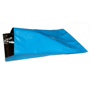 Blue poly mailer open and unfilled on a white background