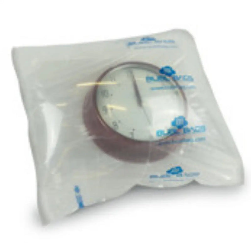 Bubl air cushioning bag 500mm x 500mm protecting a clock on a white background