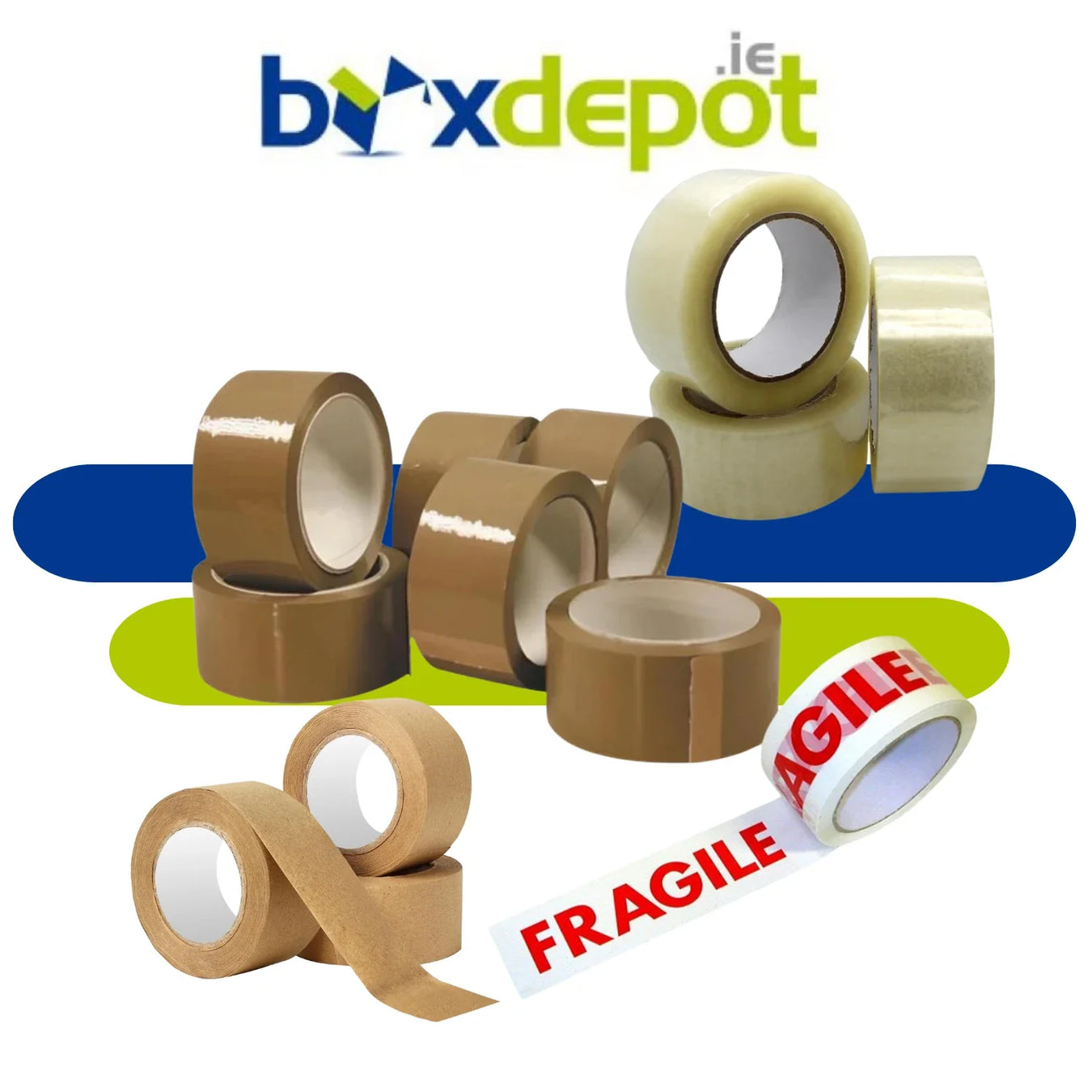 Sealing tape category image of rolls of tape on a green and white background