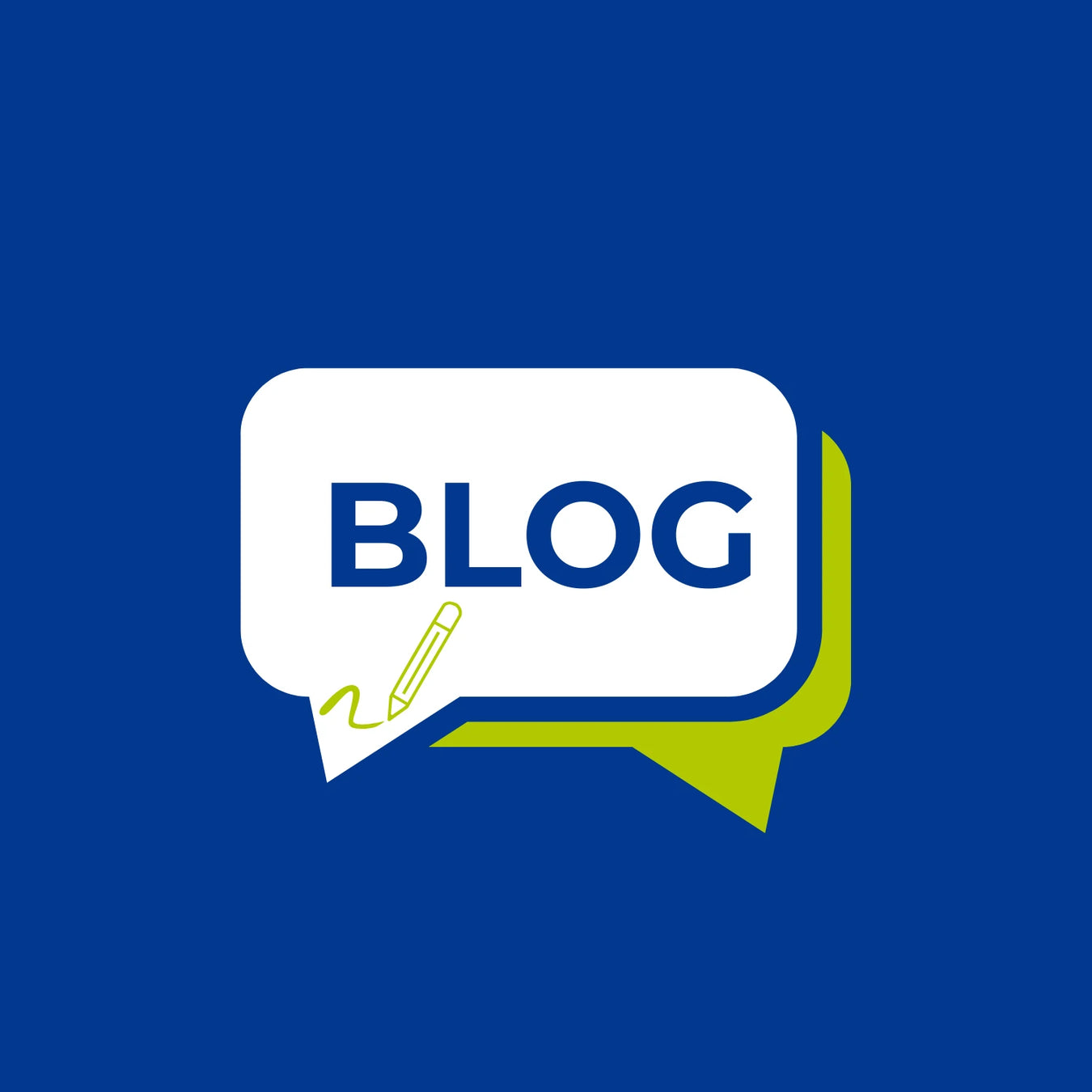 White speech bubble with 'BLOG' text on a blue background