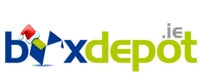Box Depot logo for Christmas festive Season with a red Christmas Santa Hat on the corner of the box on a white background