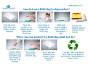 an infographic explaining how to use Bubl air cushioning bags to protect products during shipping