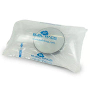 a china plate inside an inflated protective bubl air cushioning bag on a white background