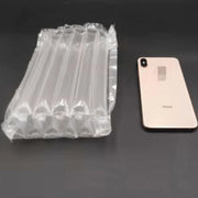 an iphone mobile phone beside an inflated Bubl air cushioning bag pod on a dark background