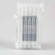 an operating mobile phone inside an inflated protective Bubl air cushioning pod on a plain background