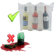 an infographic with a broken wine bottle beside a Bubl Triple air cushioning pod of wine bottles on a white background suggesting that Bubl Packaging is more protective