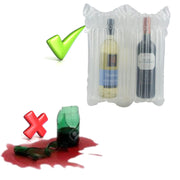 an infographic with a broken wine bottle beside a Bubl Double air cushioning pod of wine bottles on a white background suggesting that Bubl Packaging is more protective