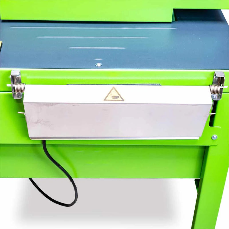 Back panel of a CushionPack Cardboard Shredder that can easily be adjusted to provide flat matting or shredded cardboard