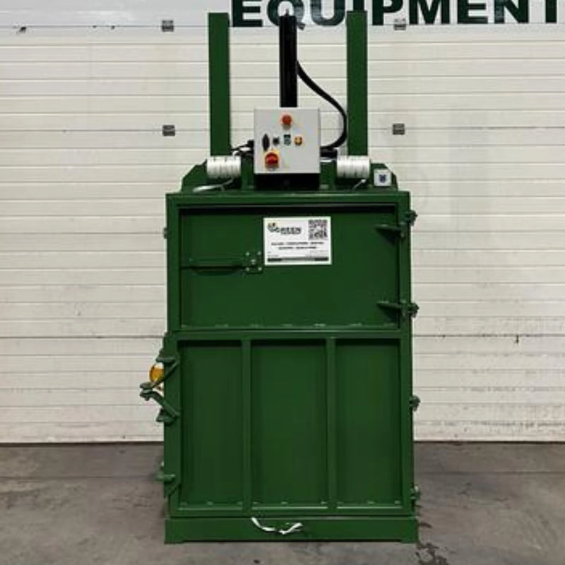 front view of a GE200 cardboard baler in warehouse surroundings