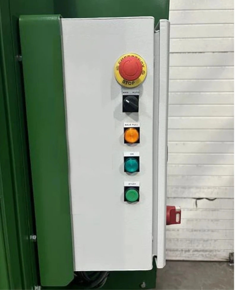 closeup of the control panel of a GE500 cardboard baler