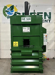 front view of a GE500 cardboard baler in a warehouse environment