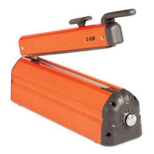 Hacona C-320 tabletop impulse heat sealer with a black handle and control knob, designed for sealing bags.
