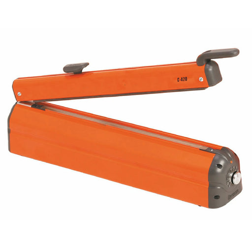 Hacona C-420 tabletop impulse heat sealer, showing the front view with the brand name visible on the side.