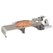 Hacona CI320 inox Heat Sealer with modular table and bag roll holder with a loaf of bread sealed in a bag on a white background