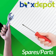 Promotional graphic for Hacona heat sealer spare parts with a green background, featuring a white hand holding a wrench, and another hand holding a red screwdriver with the text 'Spares/Parts' displayed.