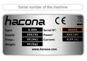 Instructions on how to find the serial number of a Hacona Heat Sealer for when spare parts are required.