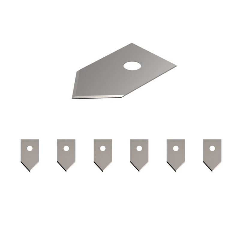 Large image of one replacement blade for a Hacona Heat Sealer along with six smaller images of blades on a white background