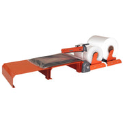 Hacona Heat Sealer with a sealed bag of clothing with modular double table and double bag roll holder on a white background