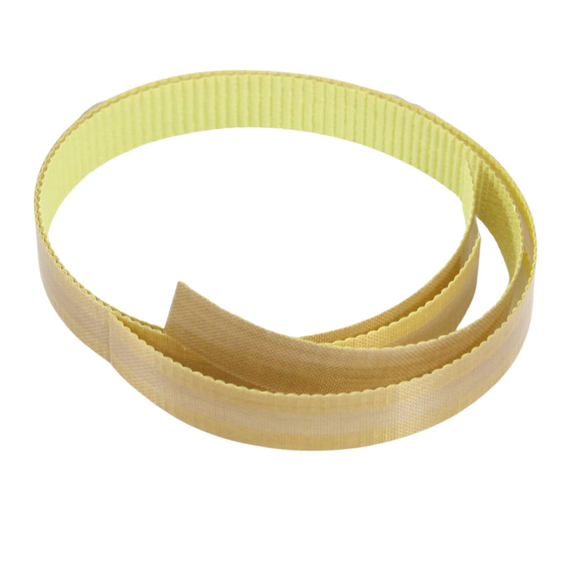 A short loose length of teflon tape used with a Hacona Heat Sealer on a white background