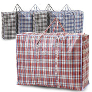 Large plastic woven storage bags in different colours on a white background