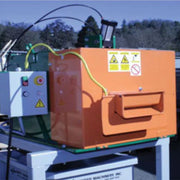 Sweed CE517 Pallet Strapping Chopper wired up and ready to work in an outdoor setting.