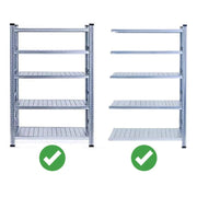 a boltless shelving system beside an addon shelving unit on a white background