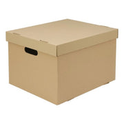 Brown cardboard archive box with a lid on a white background