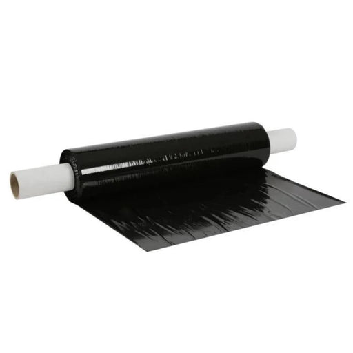 black pallet wrap with an extended core on a white background