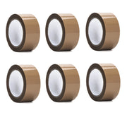 Six rolls of brown tape on a white background