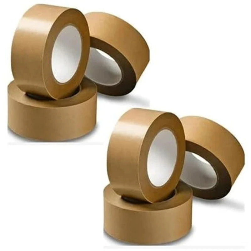 two piles of 3 rolls of brown tape on a white background