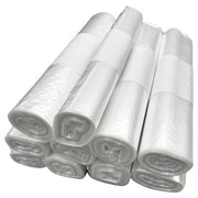 rolls of clear bin bags on a white background