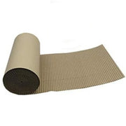 a 10 metre roll of corrugated cardboard partially unrolled on a white background