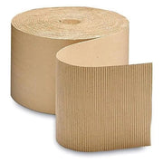 a large roll of corrugated cardboard showing some of the ridges on one side of the cardboard on a white background