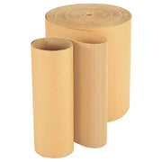 a partly unrolled roll of corrugated cardboard on a white background