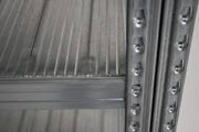 closeup of the upright racking and shelf construction of MetalSisteme123 boltless shelving system