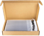 A box open with Bubl Pods inside, which are clear air-filled protective packaging, and a black laptop is also visible.