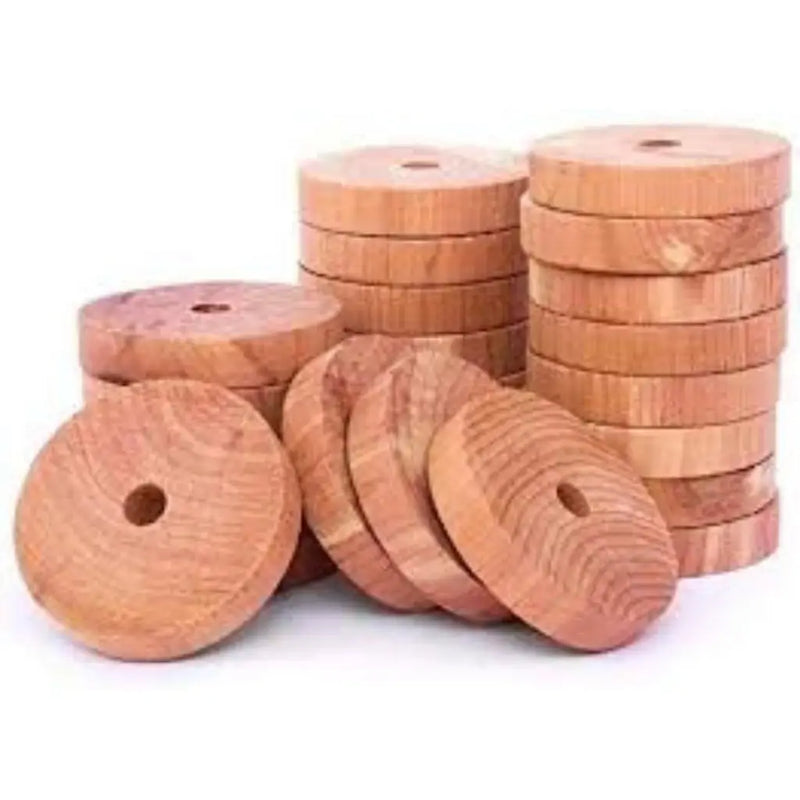 Cedar Moth Repellent natural cedar wood moth repellent rings on a white background