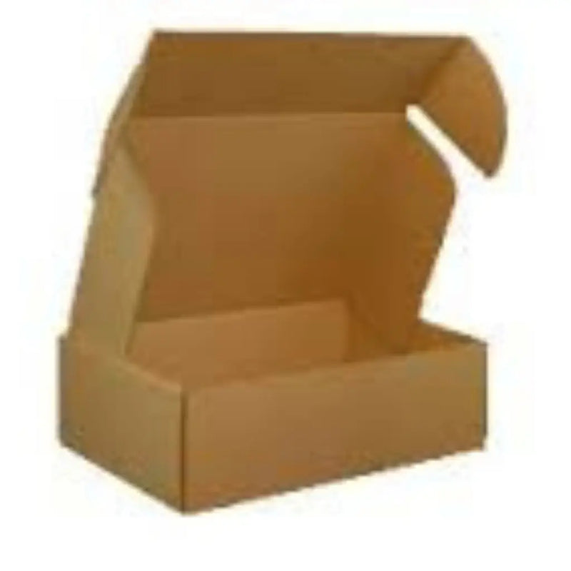 An open brown cardboard postal box on a white background